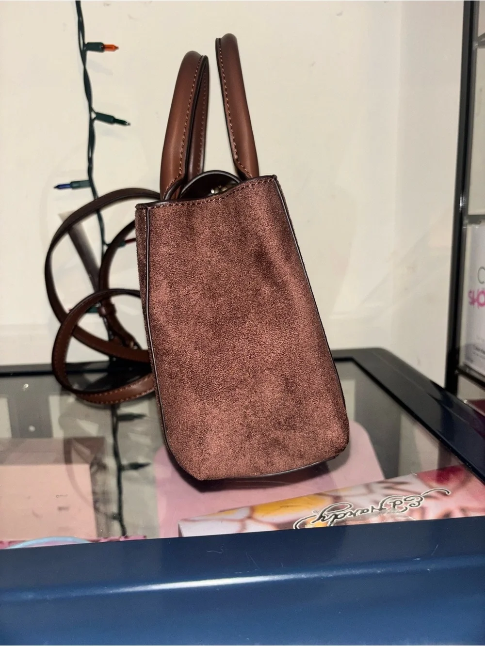 Guess Brown Suede Top-Handle Satchel